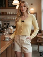 Dámský krátký svetr s mašlí LAMURE beige FashionStreet MY2473