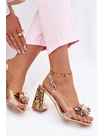 Průhledné sandály na podpatku s krystaly Vinceza 70121 zlaté