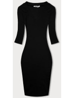 Černé dámské vypasované žebrované šaty (5579)
