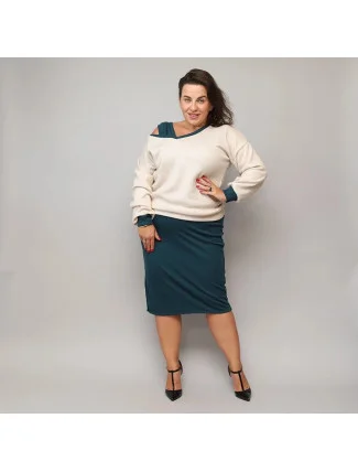 Béžovo-tmavě zelené šaty s úpletovou blůzou (682) Béžovo-tmavě zelené šaty s úpletovou blůzou (682)