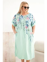 Dámské viskózové šaty Plus Size s krátkým rukávem a rozparky po stranách mintová