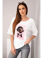 Dámská bavlněná oversize halenka s potiskem "Dog Fashion" bílá Dámská bavlněná oversize halenka s potiskem "Dog Fashion" bílá