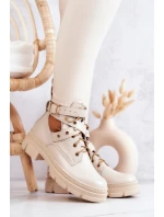 Kožené dámské kozačky s výřezy Světle béžová Everly