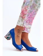 Kožené lodičky s ozdobným podpatkem Lewski Shoes 2608/K Modré