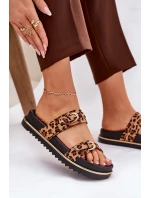 Dámské pantofle na platformě s pásky a sponami hnědé Ziferte