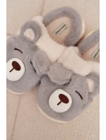 Kožešinové pantofle s motivem medvídka šedé Galine