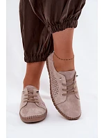 Větrané dámské polobotky z pravé semišové kůže Béžové Feliva