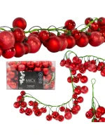 VĚNEC Z VĚTVIČEK 180CM S OZDOBAMI 80 KS.SLÍDA ČERVENÁ