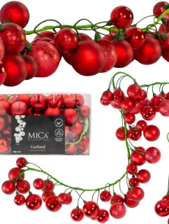 VĚNEC Z VĚTVIČEK 180CM S OZDOBAMI 80 KS.SLÍDA ČERVENÁ