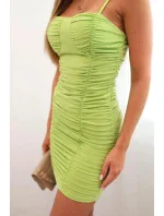 Dámské šaty na ramínka s volánky jasně zelená