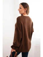 Dámský svetr s příměsí mohairu a vlny volného střihu hnědý