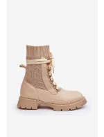 Dámské kozačky se šněrováním a ponožkou světle béžové Gentiana