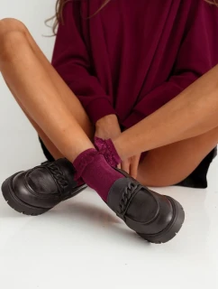 Dámské Bavlněné Ponožky S Krajkou Bordó