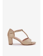 Dámské Sandály Na Podpatku S Dekorativním Páskem Eko Kůže Zlaté Triavera