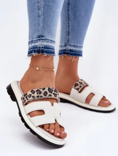 Dámské Kožené Pantofle S Suchým Zipem Leopard Vinceza 66769 Světle Béžové