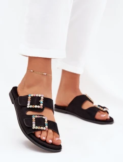 Sandály S Přezkami Na Ploché Podpatky Černé Tovira