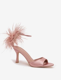 Sandály na podpatku s peřím Caelina – starorůžové