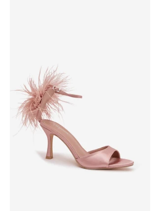 Sandály na podpatku s peřím Caelina – starorůžové