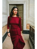 Šaty s volánkem S425  bordó - Stylove