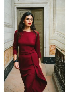 Šaty s volánkem S425  bordó - Stylove