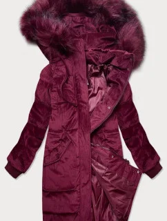 Dámská manšestrová zimní bunda ve vínové bordó barvě s kapucí (7764)