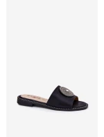 Dámské Pantofle Na Plochém Podpatku S Ozdobou S.Barski KV51-013 Černé