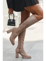 Dámské kozačky s prošitím na sloupkovém podpatku béžové Brivana