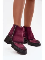 Kožené dámské kotníčkové boty s obráteným límcem Maciejka 07145-23 bordó