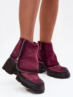 Kožené dámské kotníčkové boty s obráteným límcem Maciejka 07145-23 bordó