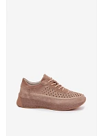 Kožené polobotky sneakers dámské vzorované Sergio Leone SP-013 Světle hnědé