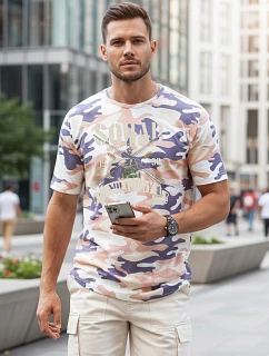 Pánské tričko s vojenským potiskem béžové FashionStreet NX2005R