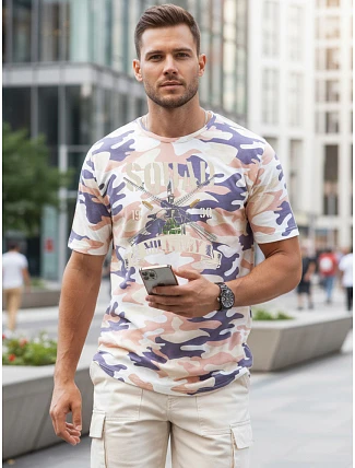 Pánské tričko s vojenským potiskem béžové FashionStreet NX2005R Pánské tričko s vojenským potiskem béžové FashionStreet NX2005R