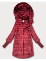 Dámská bunda v korálové barvě pro přechodné období s úpletovými stahovacími lemy (1828)