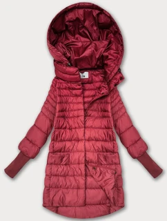 Dámská bunda v korálové barvě pro přechodné období s úpletovými stahovacími lemy (1828)