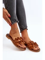 Zazoo 40381 Dámské Kožené Žabky Na Ploché Podrážce Hnědé