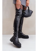 Kozaky Po Kolena Na Plochém Podpatku Černé Feliri