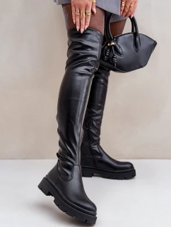 Kozaky Po Kolena Na Plochém Podpatku Černé Feliri