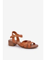 Kožené Sandály Na Jemném Podpatku Hnědé Zazoo 40372