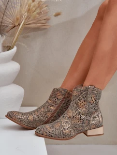 Dámské Botky S Výřezem Na Nízkém Podpatku Ozdobené Zvířecím Vzorem Zlaté Neliawen