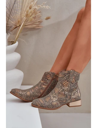 Dámské Botky S Výřezem Na Nízkém Podpatku Ozdobené Zvířecím Vzorem Zlaté Neliawen
