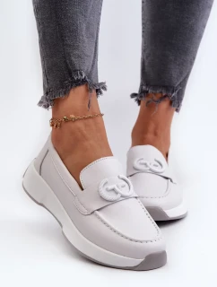 Dámské kožené mokasíny na platformě světle šedé S.Barski