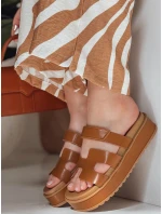 Dámské žabky na suchý zip PLATFOR camel FashionStreet ZY0868