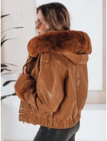 Dámská kožená bunda s kožešinou hnědá FashionStreet TY5129