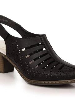 Dámské pohodlné kožené sandály na podpatku Rieker 40959-00