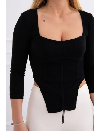 Halenka s žebrovaným výstřihem černá Halenka s žebrovaným výstřihem černá