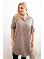 Dámská košilová šaty Plus Size s delší zadní částí a ohrnovacími rukávy fango