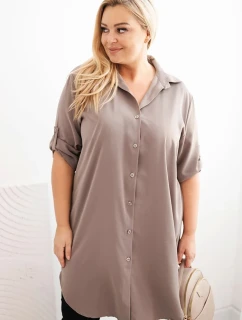 Dámská košilová šaty Plus Size s delší zadní částí a ohrnovacími rukávy fango