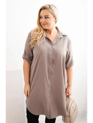 Dámská košilová šaty Plus Size s delší zadní částí a ohrnovacími rukávy fango