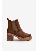 Dámské Zateplené Botky Na Podpatku Eko Semišové Hnědé Irissinae