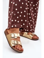 Dámské sandály na korkové platformě s přezkami zlaté Vesina
